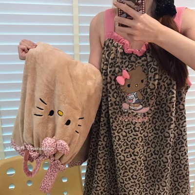 浴裙女kt猫新款吸水浴帽擦手巾浴巾女士甜美生日礼物洗浴套组