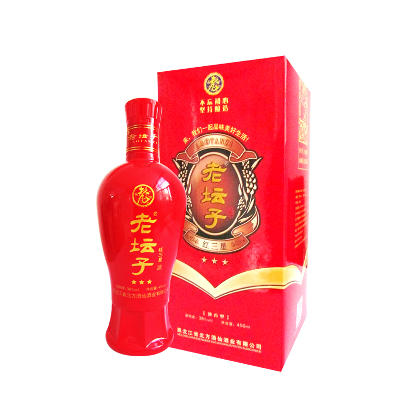 老坛子白酒 红三星 浓香型36度450毫升 黑龙江牡丹江纯粮酿造固态