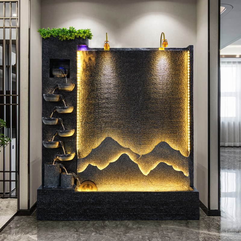 欧式客厅水幕墙流水屏风庭院喷泉落地招财水景室内加湿器隔断摆件