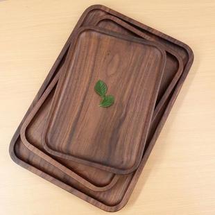 家用放水杯实木托盘原木质茶盘餐盘木盘子 黑胡桃木托盘长方形日式