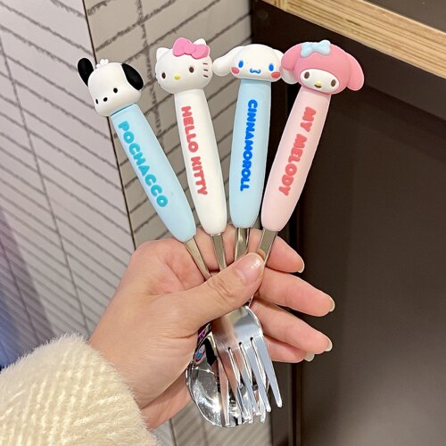 三丽鸥不锈钢硅胶叉勺子美乐蒂凯蒂猫玉桂狗学生家用卡通吃饭餐具