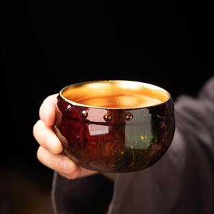 手工天然大漆茶器陶瓷内壁鎏金24k茶杯主人杯单杯茶盏碗送礼礼盒
