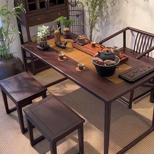 乌金木茶桌椅组合家用小户型阳台茶几实木禅意功夫泡茶桌子 新中式