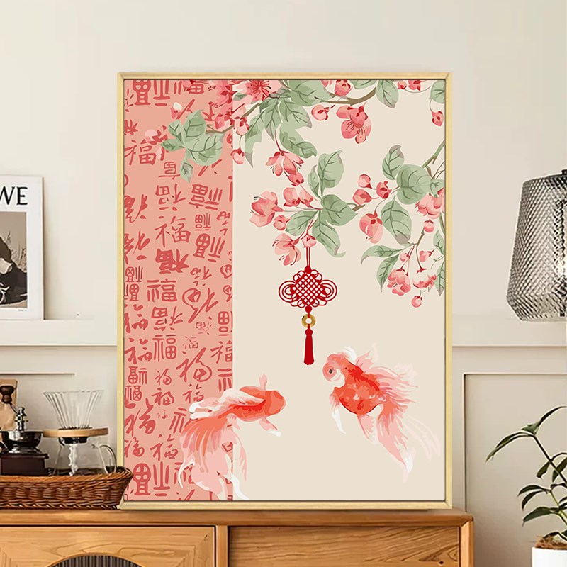中国风百福图数字油画diy填充填色手工绘中式客厅丙烯画装饰挂画图片