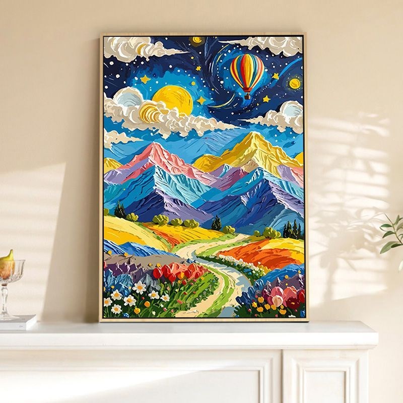 彩虹星球数字油画儿童手工diy治愈系风景填充填色丙烯油彩装饰画图片