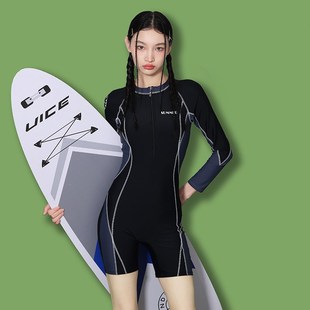 泡温泉运动平角游泳馆游泳装 连体泳衣女保守i显瘦遮肚2024新款