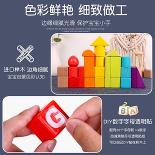 婴儿童宝宝榉木大块颗o粒积木1 玩具可啃 3周6岁男女孩益智拼装