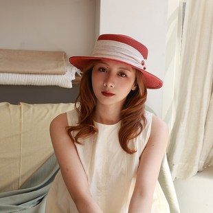 多巴胺细纸草平顶小A礼帽夏季 彩色夏天 平檐宽沿草帽女遮阳沙滩帽