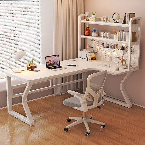 实木转角书桌书架一体办公桌学生家用学习桌卧室洞洞Y板拐角电脑