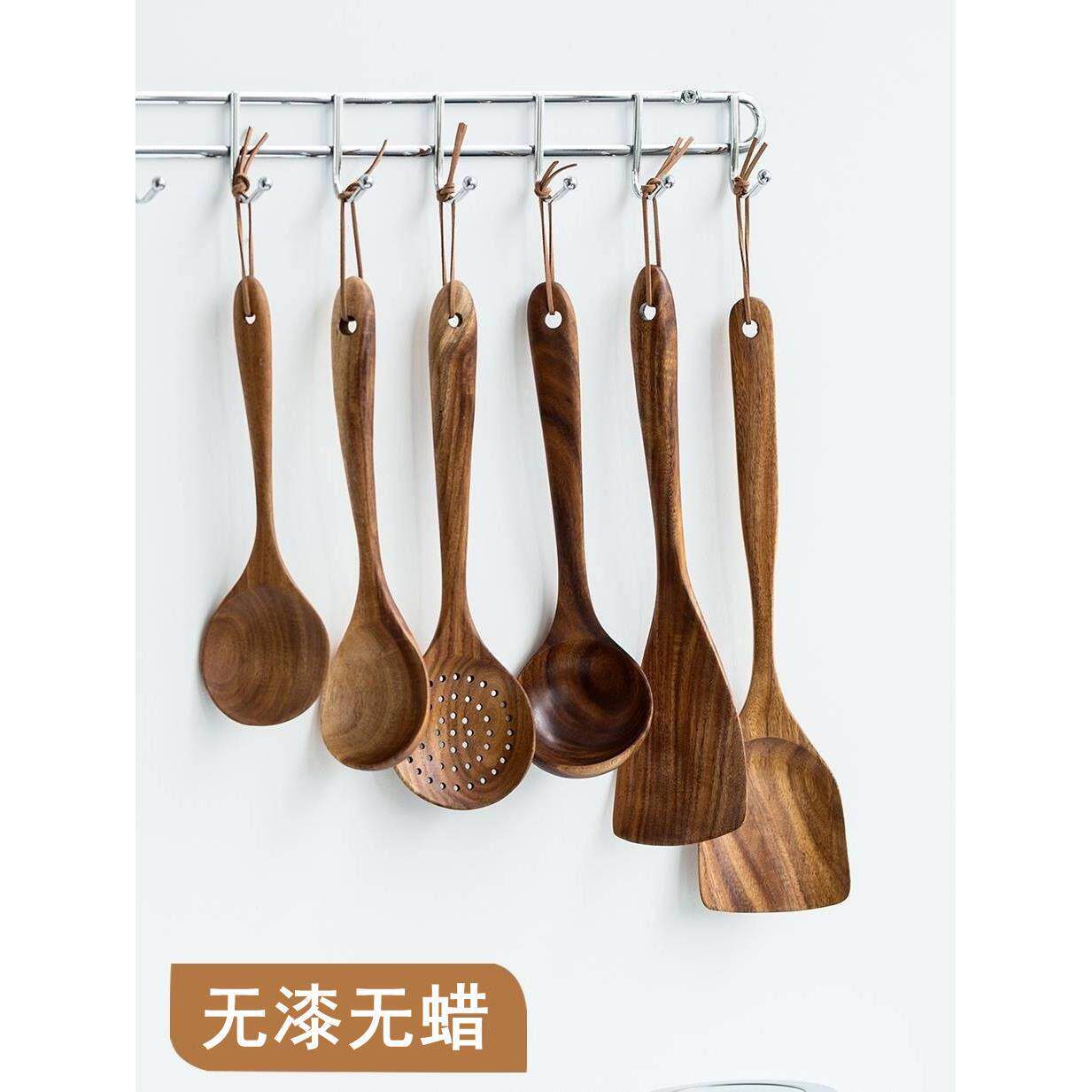 日本精工柚木厨房炒菜实木锅铲家用耐高温木质汤勺漏勺不粘锅用