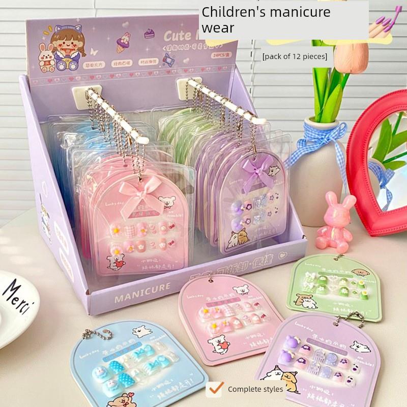 蝴蝶结儿童美甲可爱卡通库洛洛少女指甲装饰品可拆卸12片穿戴甲正