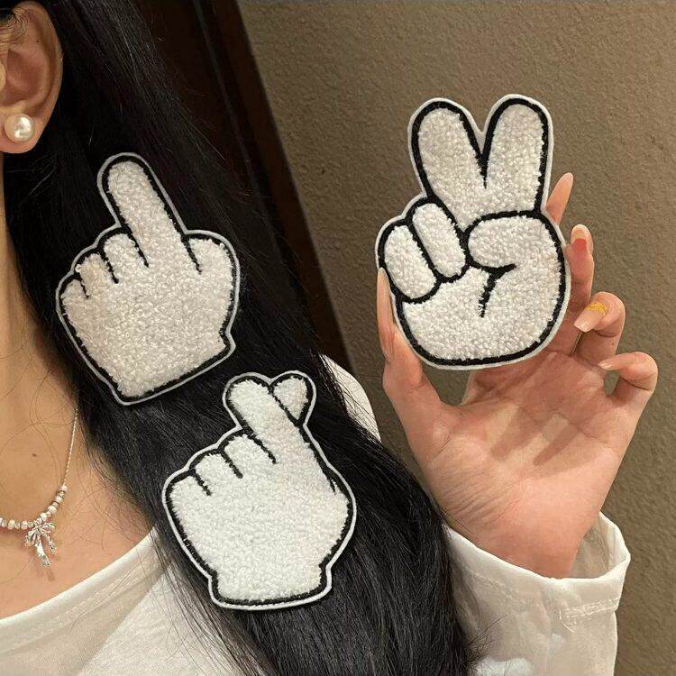 趣味搞怪手势碎发浏海贴软萌百搭比耶比心少女无痕魔术贴整理