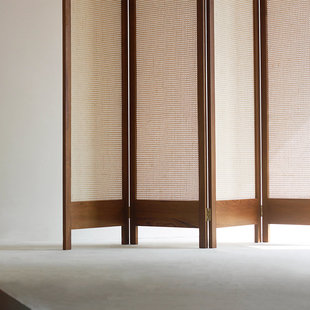 度仓闲倚屏风藤编柚木客餐厅折叠移动隔断樱桃黑胡桃实木玄关折屏