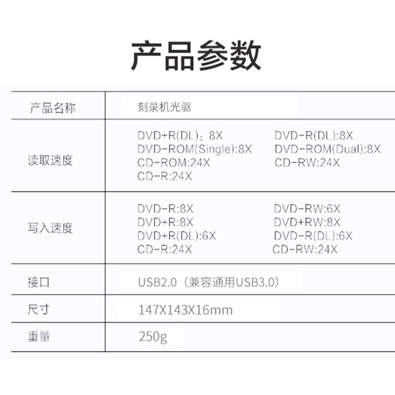 三星USB外置闪雕DVD刻录机SE-208RF光盘封面制作笔记本台式电脑用