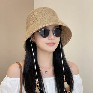 CviosKioam防晒帽女渔夫帽环绕式大檐灯罩草帽夏户外出游防晒遮阳