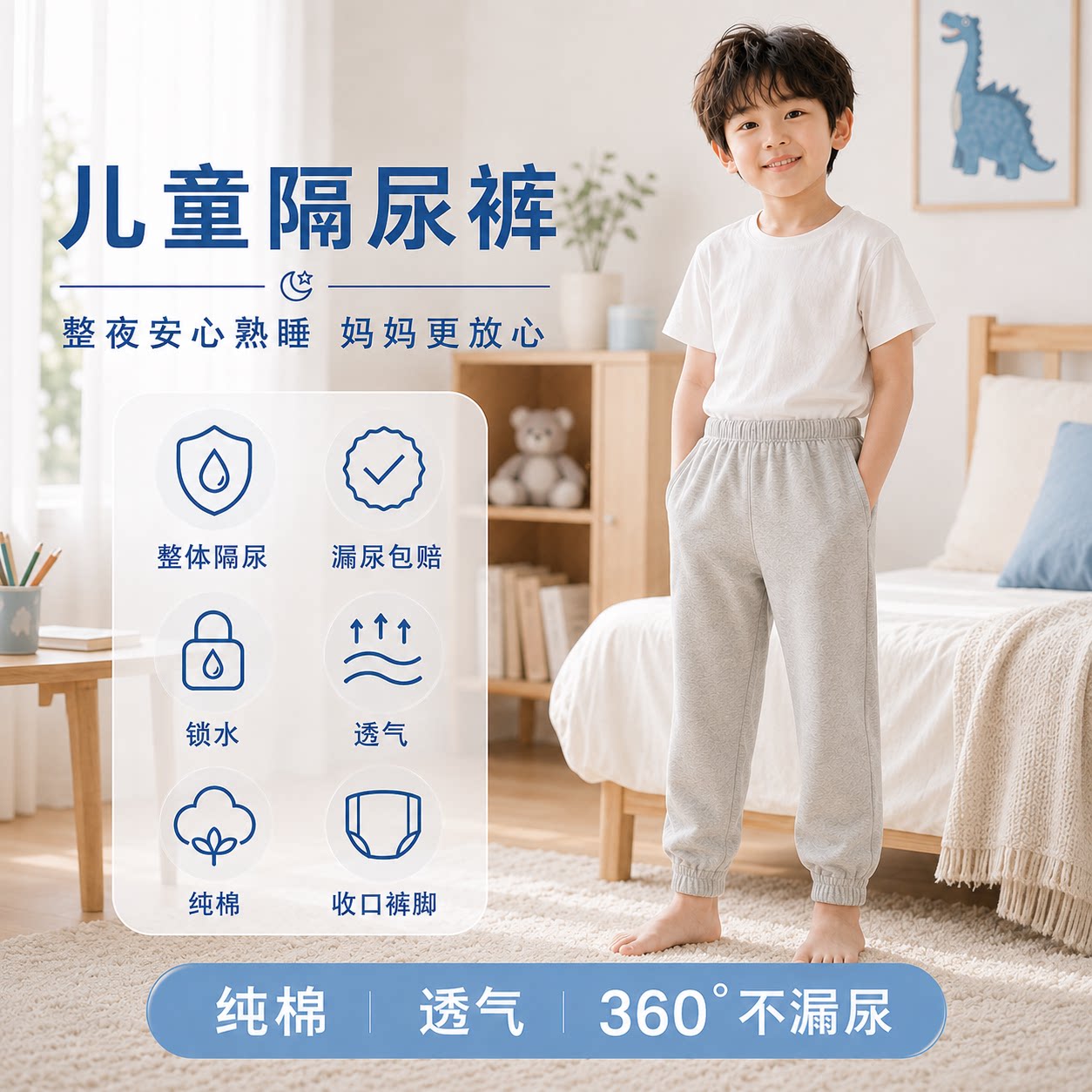儿童隔尿裤大童尿不湿尿裤全棉纯棉可洗透气全防水防漏训练裤春夏