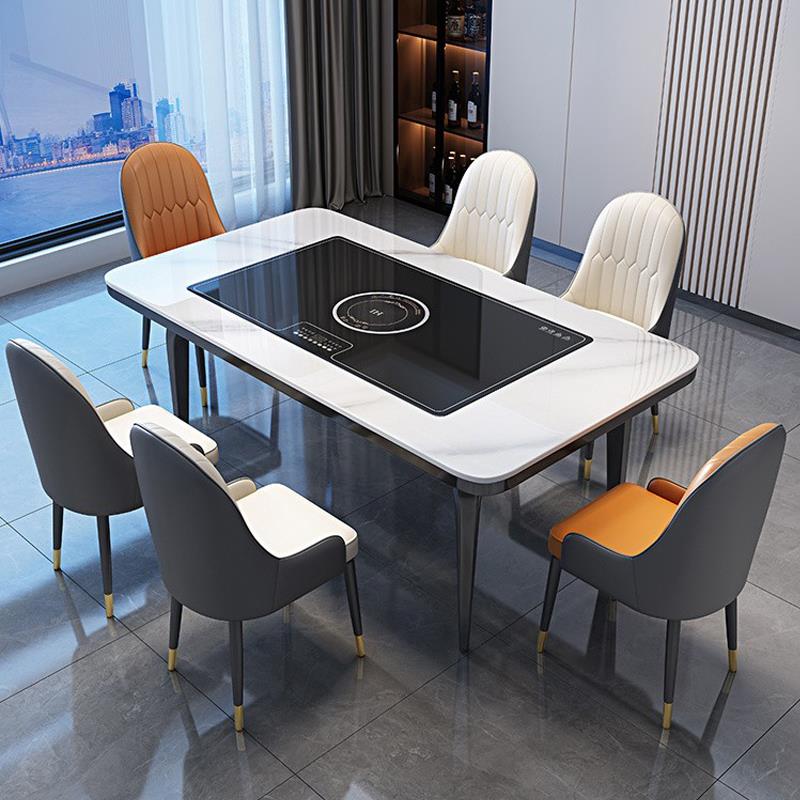 高端轻奢多功能岩板餐桌内嵌暖菜板火锅电磁炉小户型家用现代方桌