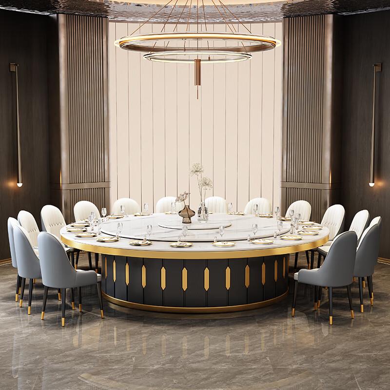 酒店岩板餐桌椅组合20人带电磁炉电动转盘大圆桌别墅民宿饭店饭桌