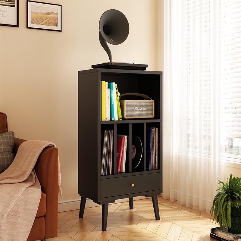 实木黑胶唱片柜CD机架收纳柜留声机柜子落地矮书架杂志柜客厅边柜
