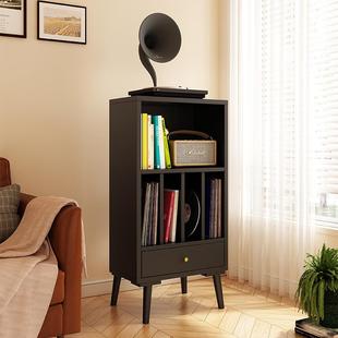 实木黑胶唱片柜CD机架收纳柜留声机柜子落地矮书架杂志柜客厅边柜