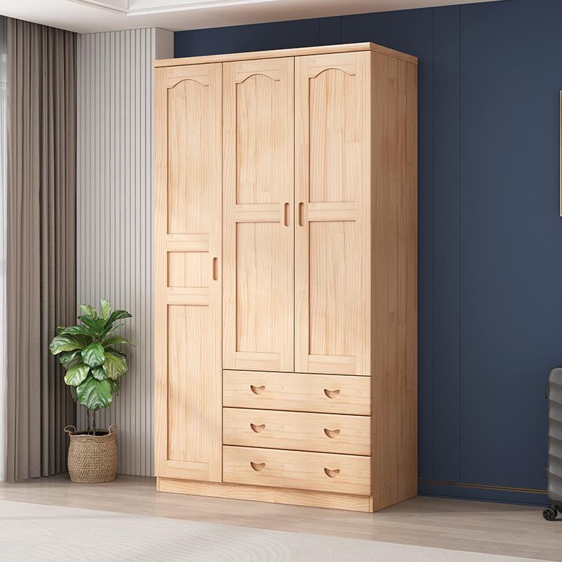 全实木衣柜家用卧室原木开门简约现代小户型经济型儿童松木大衣橱