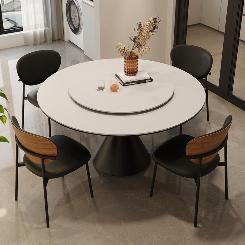 全托底板小圆桌纯白意式轻奢现代简约家用小户型岩板餐桌饭桌桌子
