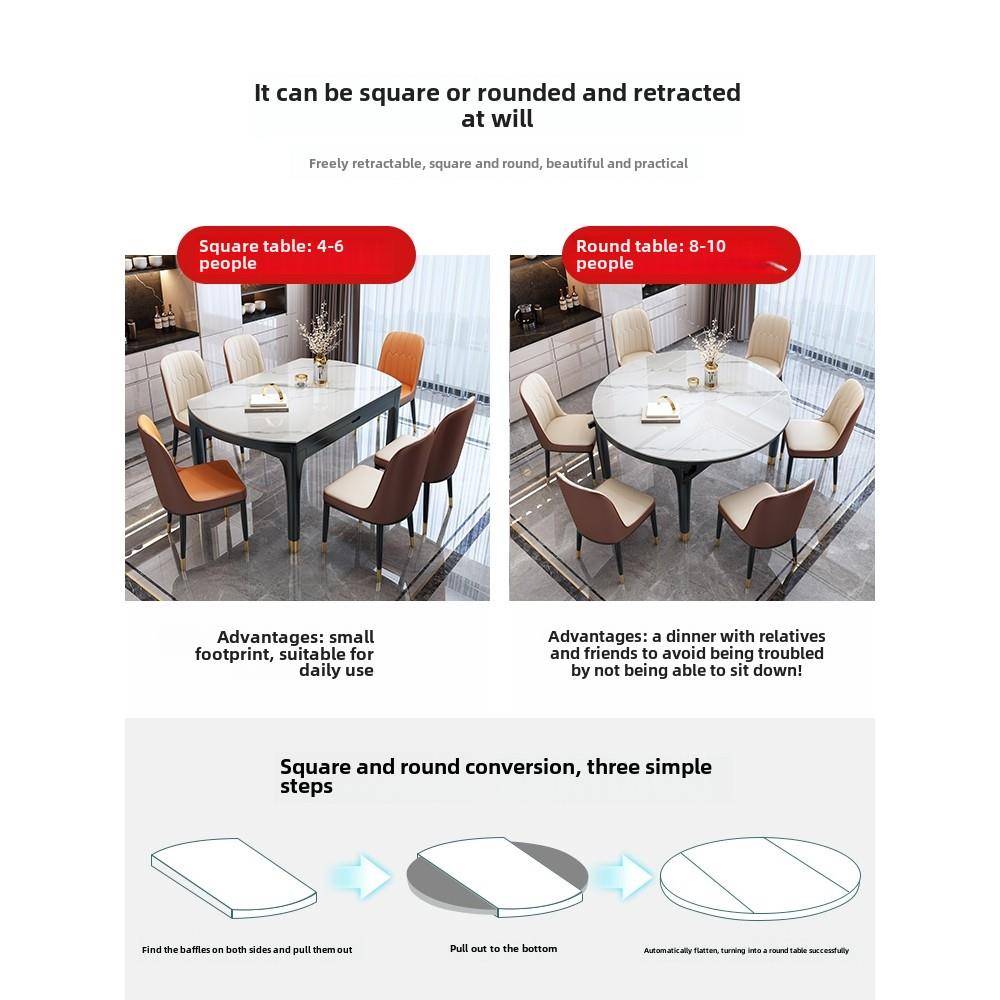 北欧轻奢岩板餐桌现代简约轻奢可伸缩实木餐桌家用小户型饭桌折叠