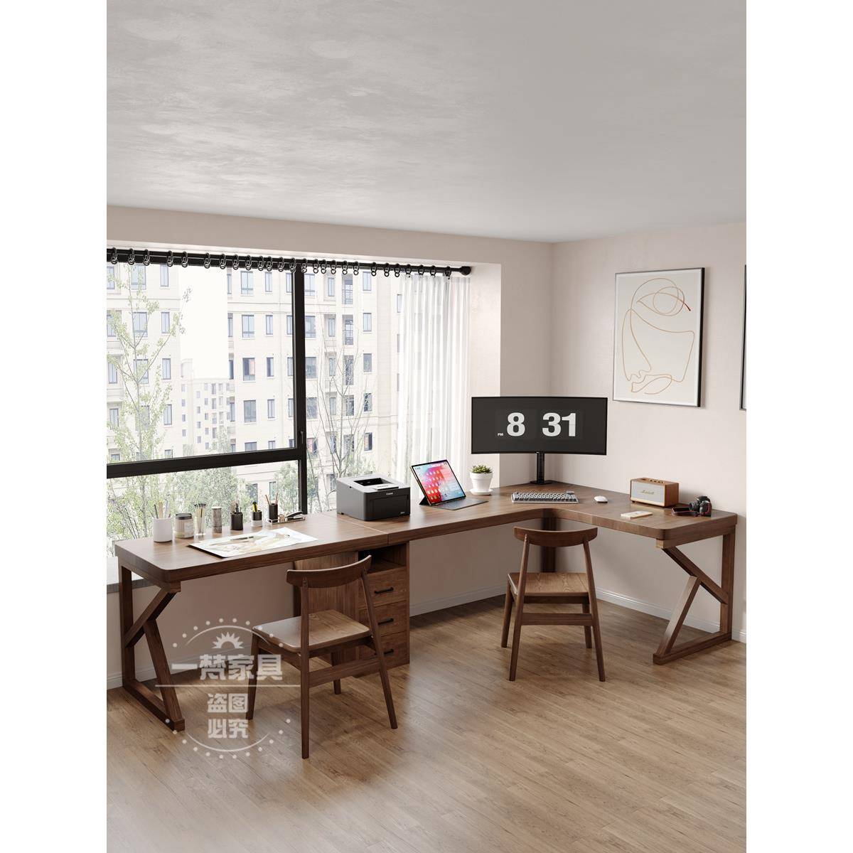 双角长桌实木儿童角电脑桌学习l形学习桌简单家庭桌