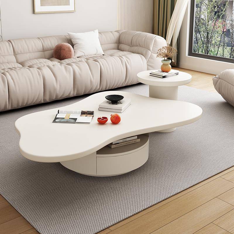 奶油风云朵茶几法式白色电视柜组合侘寂风设计师款客厅家用小户型