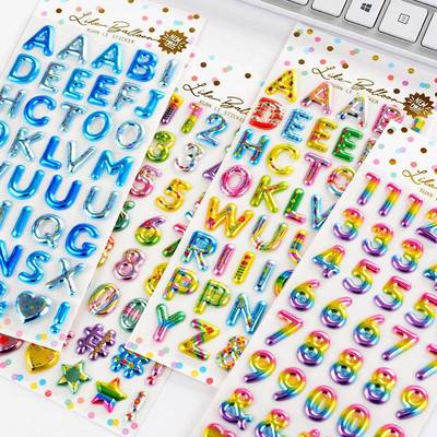 字母数字贴纸儿童金箔彩色金色3d立体英文符号女孩宝宝装饰粘贴画