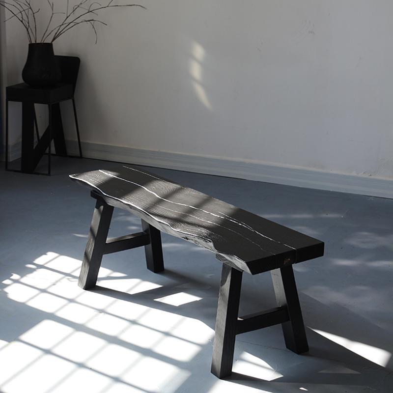 侘寂风实木长凳子设计师款碳化木家用民宿服装店换鞋凳休闲凳餐凳