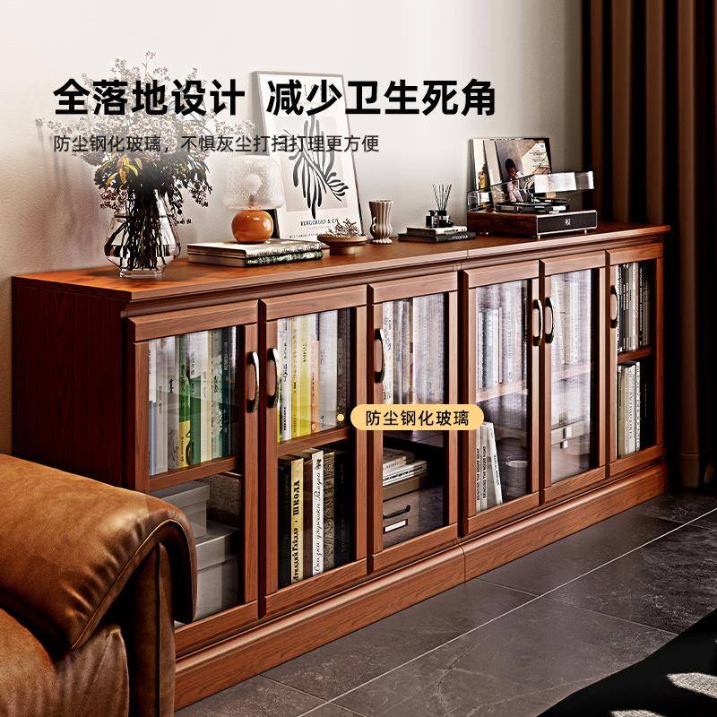 矮书柜带柜门实木落地美式复古客厅储物柜防尘地柜电视柜收纳一体