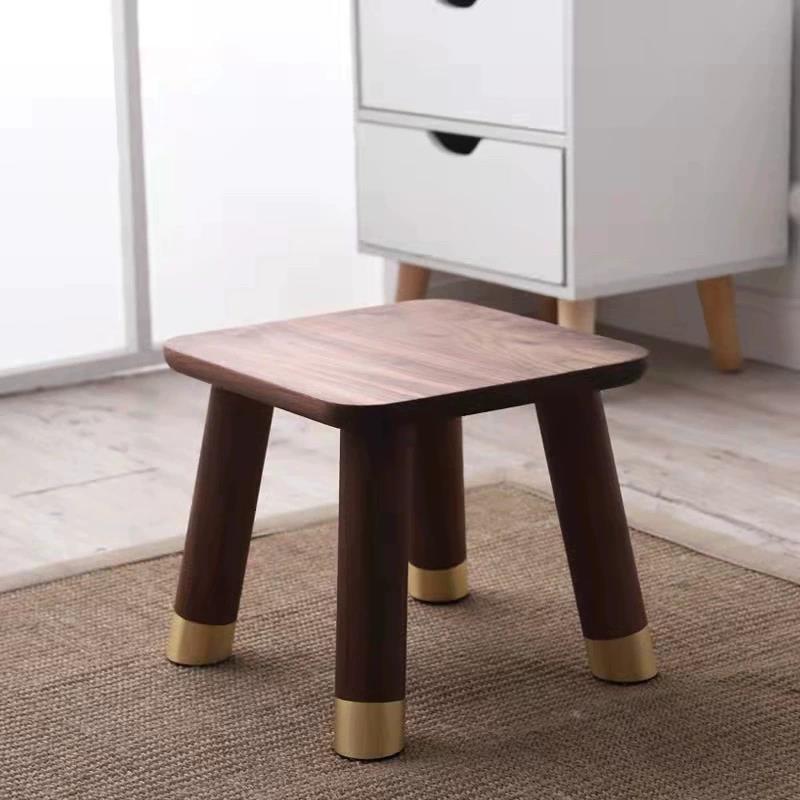 黄铜实木小凳子北美黑胡桃木粗腿小矮凳家用儿童换鞋凳洗脚凳