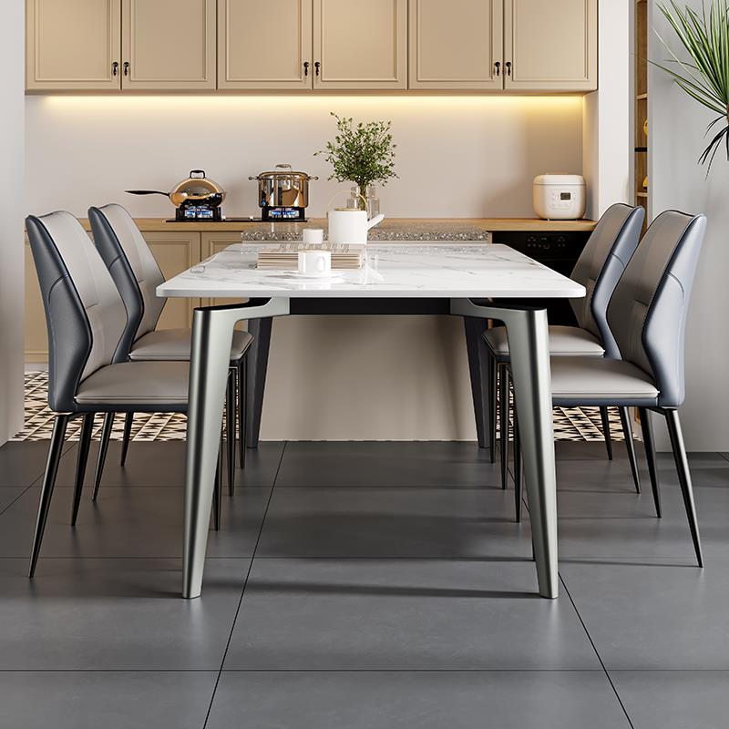 意式极简岩板餐桌新款家用小户型吃饭桌子长方形岩板餐桌椅组合