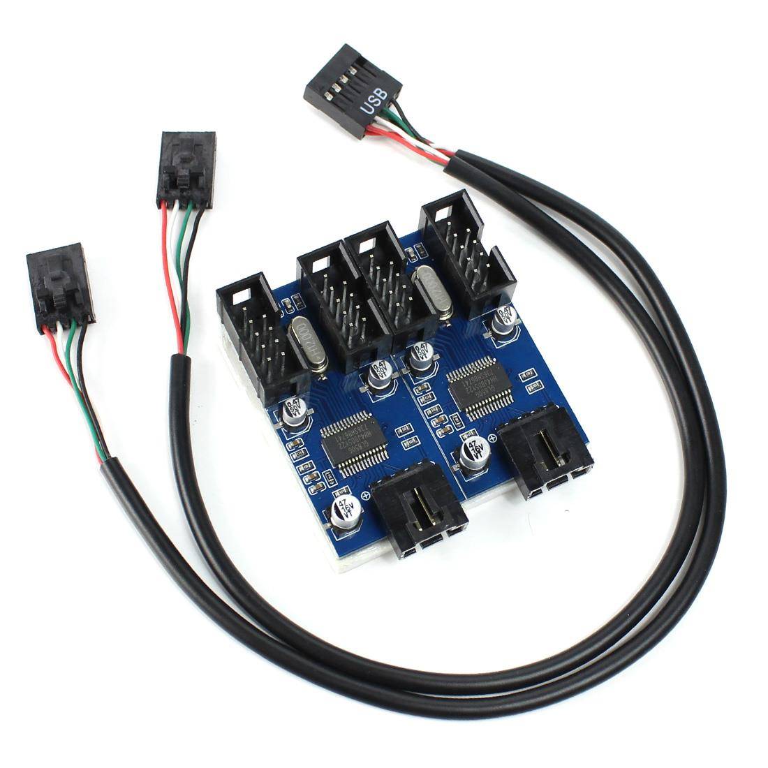 主板9针USB头倍增器 1转2口 4口公座 9PIN母1拖4 分线器转接卡线