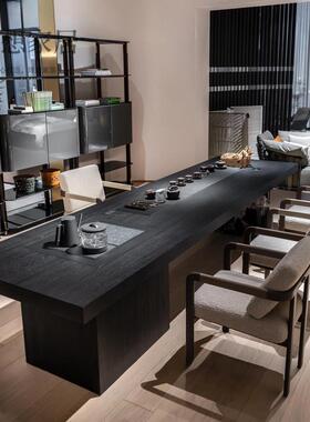 新中式实木大板茶桌 现代高端办公室泡茶桌 北美黑胡桃木智能茶台
