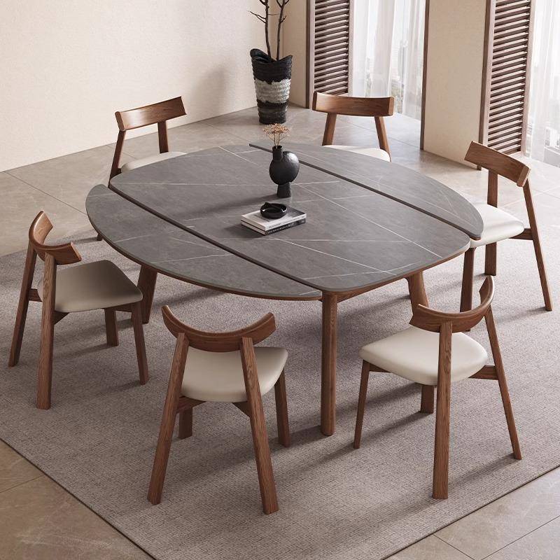 岩板餐桌可变圆桌家用小户型饭桌桌椅新款高端折叠可伸缩现代简约