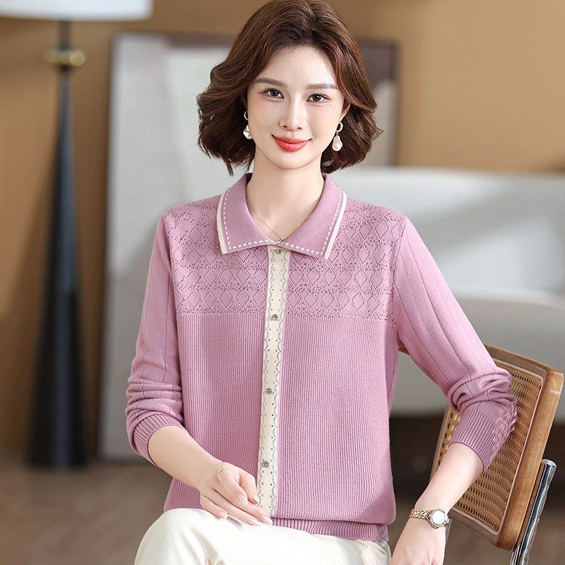 妈妈秋装翻领针织衫新款上衣洋气中老年女装长袖毛衣打底衫薄款女,女装/女士精品,中老年女装,淘宝优惠券,粉丝福利购,淘宝优惠卷