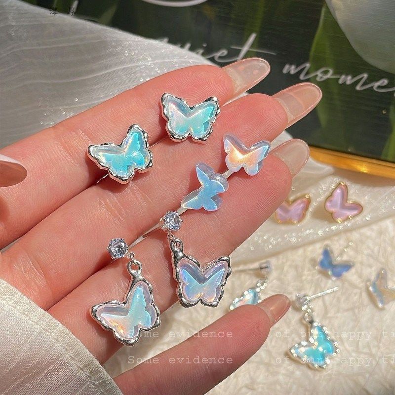 夏季海盐镭射冰透蝴蝶耳环女银针小众仙气甜美清新气质耳饰,节庆用品/礼品,文化创意手环,淘宝优惠券,粉丝福利购,淘宝优惠卷