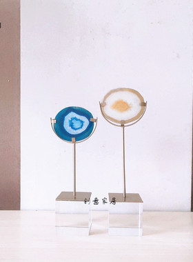 轻奢创意北欧欧式玛瑙片家居客厅桌面房间办公室软装饰品原石摆件