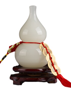 招财葫芦摆件天然玉石配五帝古钱乔迁新居礼品客厅酒柜镇宅装饰品