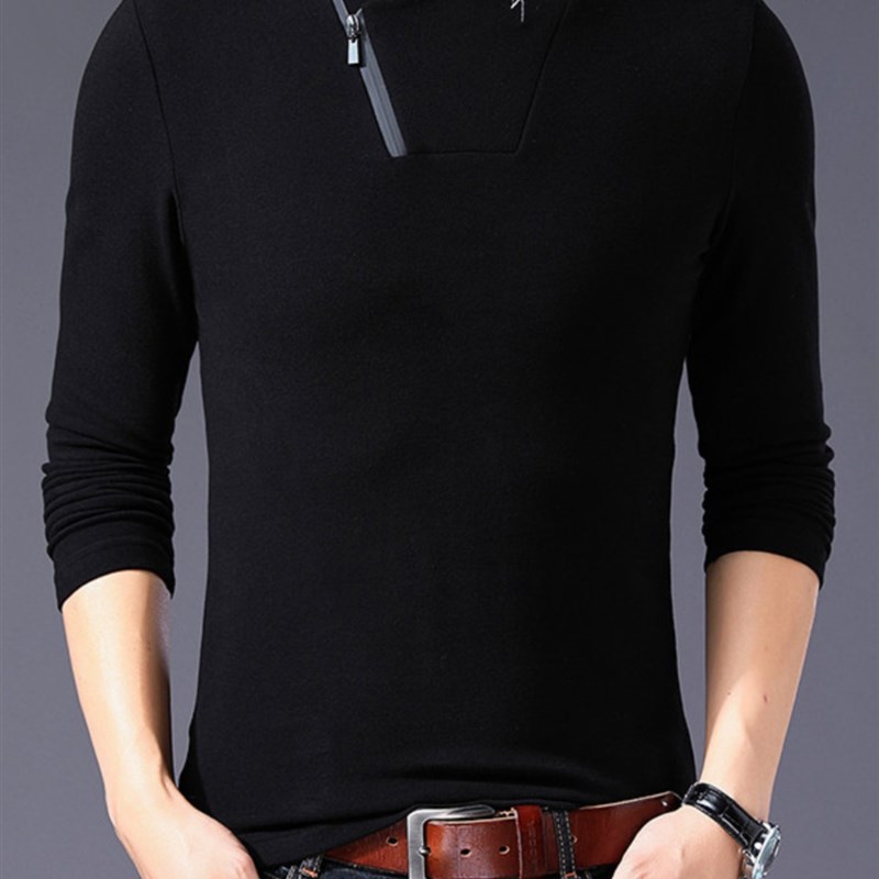 2025秋季男士半高领T恤打底小衫纯棉修身长袖深灰色塑形弹力上衣