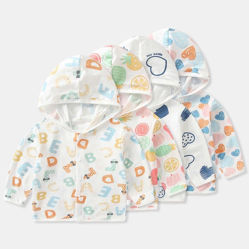 A类纯棉婴儿宝宝连帽防晒衣 夏季薄款男女童网眼空调服中小童外套