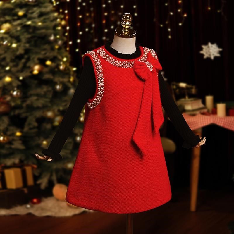 女童毛呢背心公主连衣裙子儿童装秋冬装冬季加绒2024新款毛衣套装