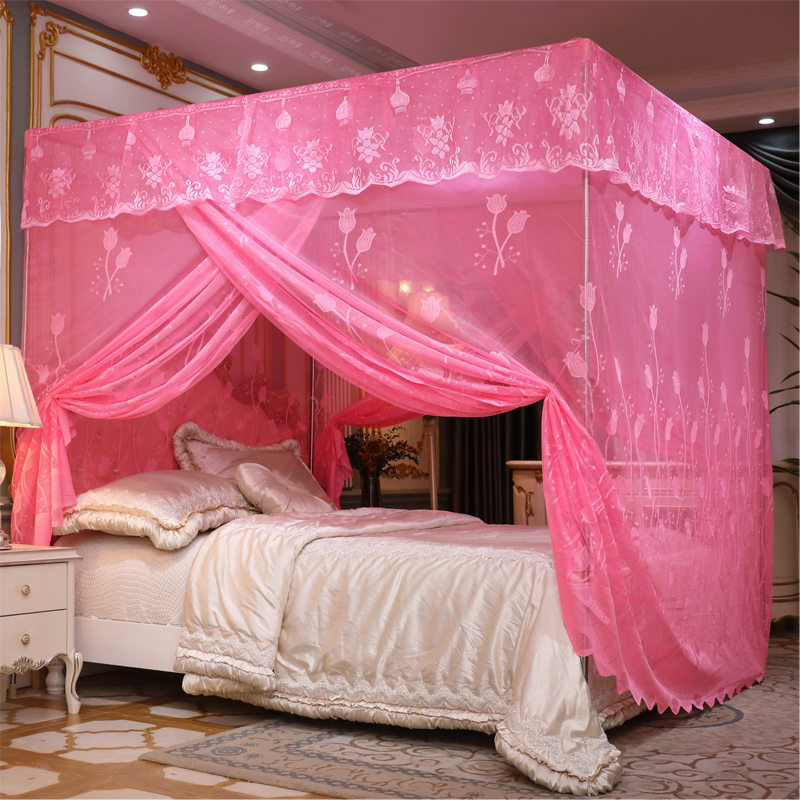 宫廷蚊帐1.5m床家用传统老式方顶加厚1.8米1.6带支架加密单门公主