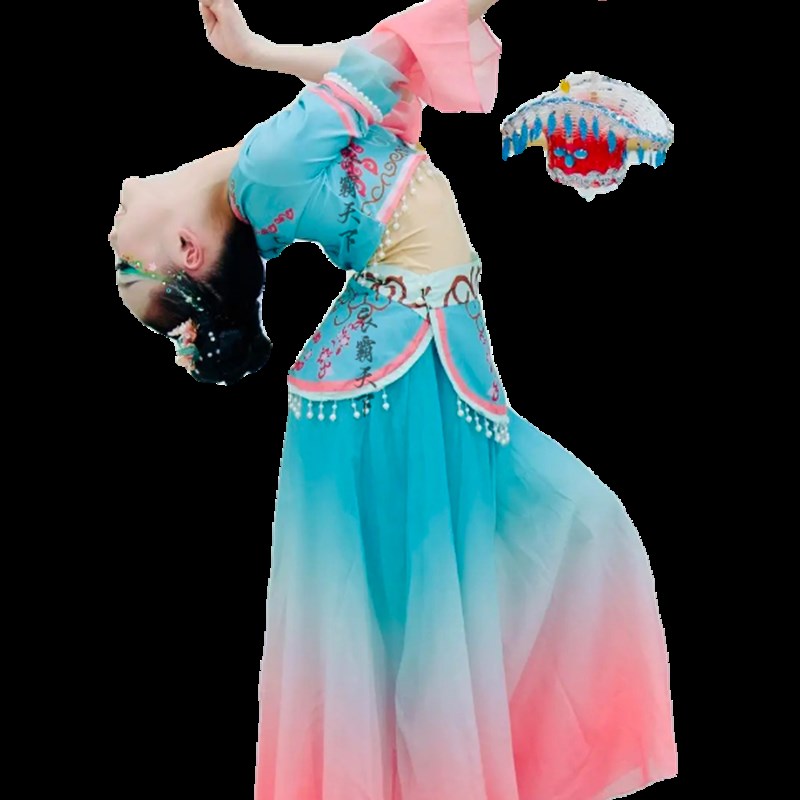 儿童古典舞演出服且吟春雨花篮舞蹈采花姑娘表演服中国风敦煌汉服