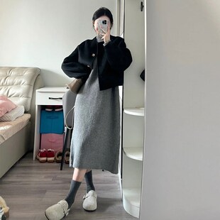 高级感黑色毛呢外套女冬季新款简约小个子百搭宽松短款呢子大衣