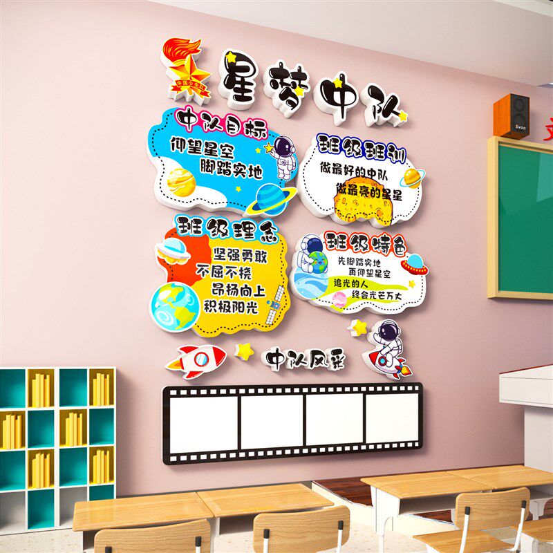 中队角布置墙贴少先队员小学生班级文化墙教室装饰黑W板报励志标