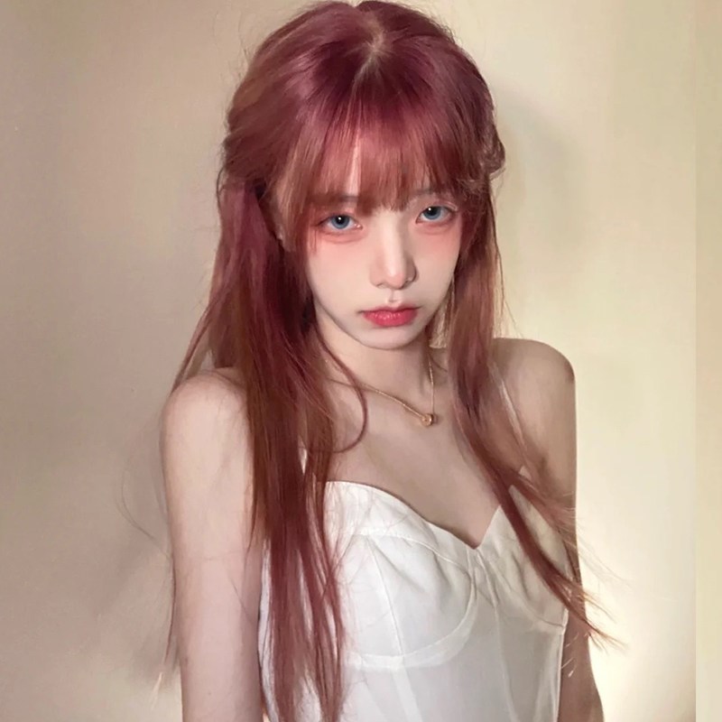 假发女长发莓果红Lolitax时尚网红空气刘海奶茶棕渐变可爱新式发