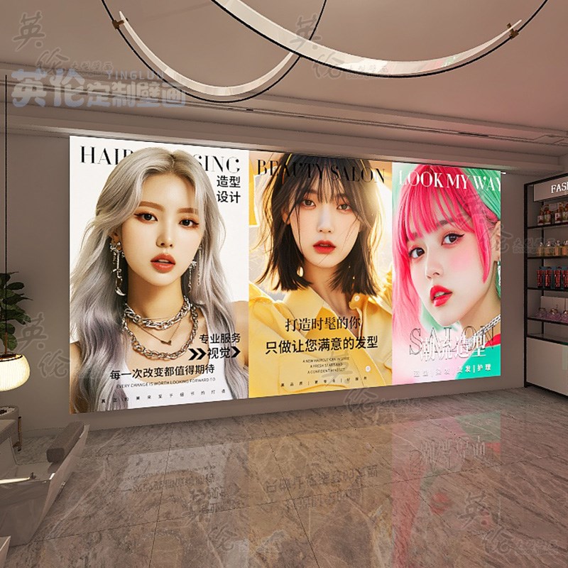 网红时尚理髲店门头招牌灯箱w发廊发型海报美发店专用广告牌定做